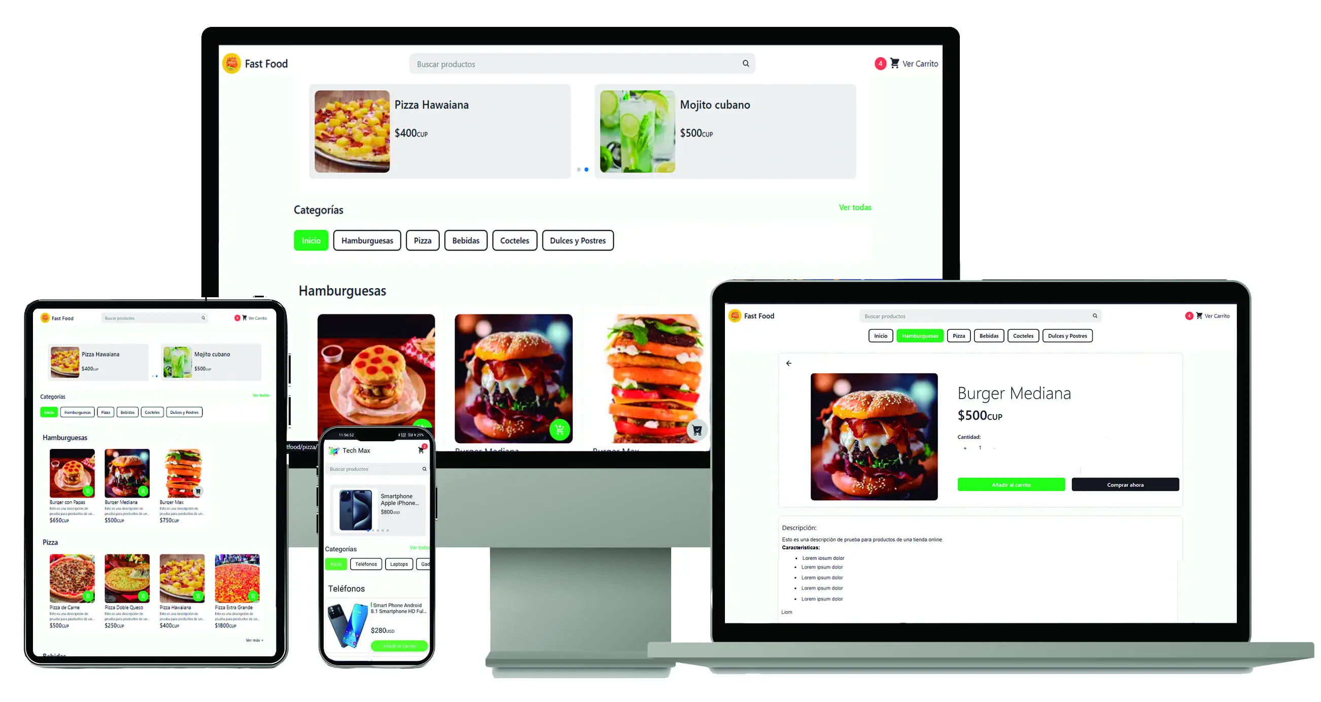 A mockup from snap shop tienda online cuba